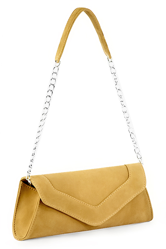 Mustard yellow women's dress clutch, for weddings, ceremonies, cocktails and parties. Worn view - Florence KOOIJMAN